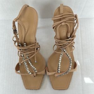 Brand new size 10 nude leather Schultz sandals with faux diamond detail